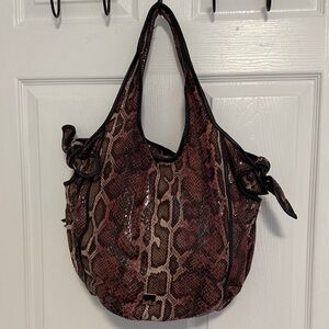 Kooba Red Snake Print Hobo Bag